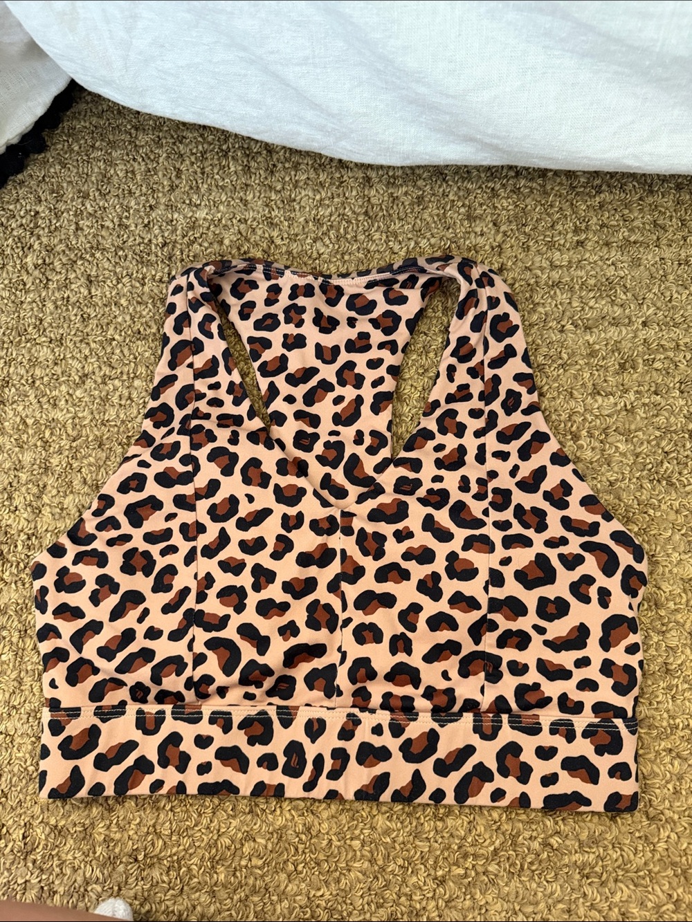 Fabletics Leopard Print Racerback Crop Bra - Peach & Black